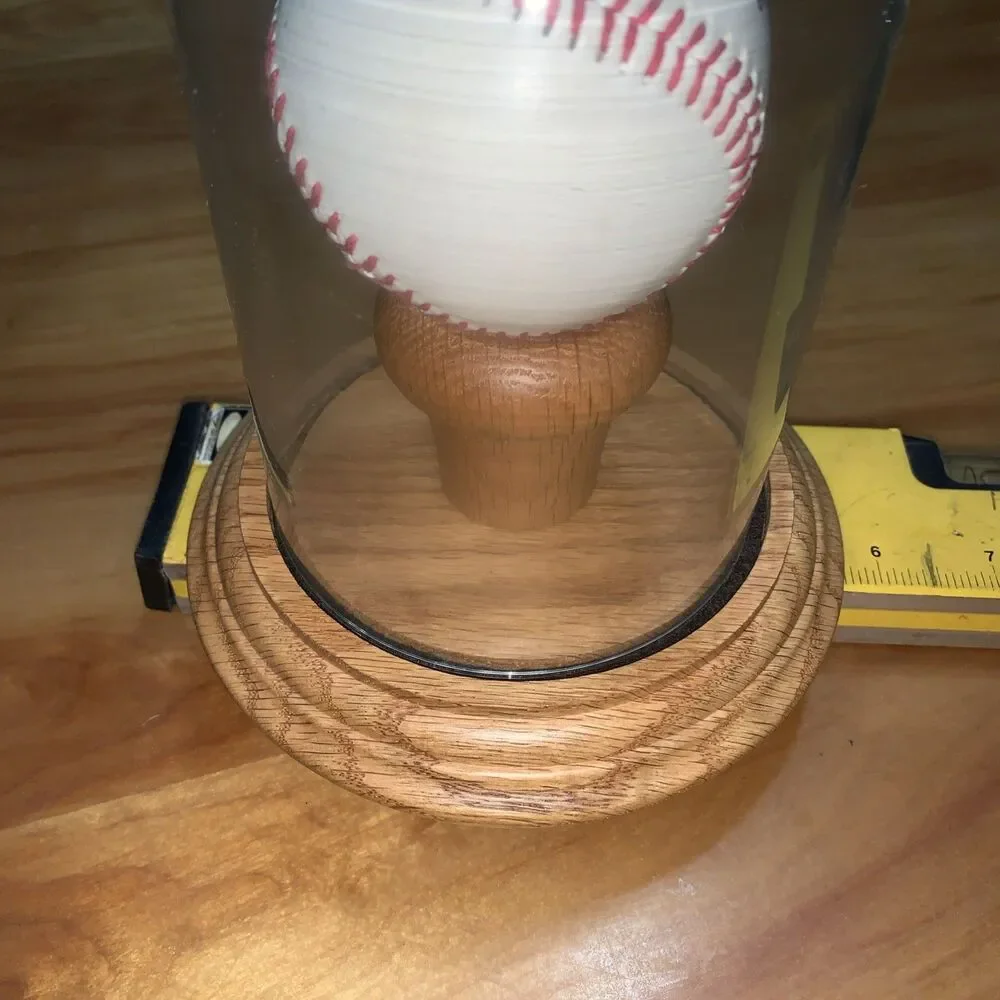 Baseball 7”Glass Display Dome w/ Oak 2” Pedestal On 5.75” Oak Wooden Base Ovrstk